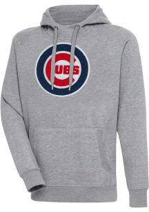 Antigua Chicago Cubs Mens Grey Chenille Logo Victory Long Sleeve Hoodie