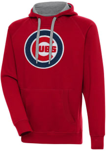 Antigua Chicago Cubs Mens Red Chenille Logo Victory Long Sleeve Hoodie