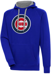 Antigua Chicago Cubs Mens Blue Chenille Logo Victory Long Sleeve Hoodie
