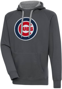 Antigua Chicago Cubs Mens Charcoal Chenille Logo Victory Long Sleeve Hoodie