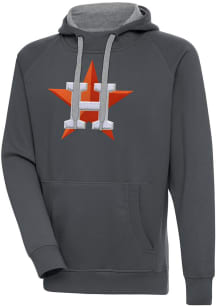 Antigua Houston Astros Mens Charcoal Chenille Logo Victory Long Sleeve Hoodie