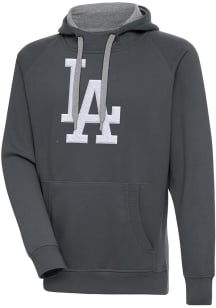 Antigua Los Angeles Dodgers Mens Charcoal Chenille Logo Victory Long Sleeve Hoodie