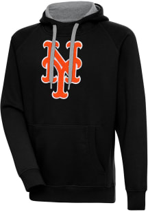 Antigua New York Mets Mens Black Chenille Logo Victory Long Sleeve Hoodie