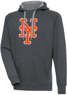 Antigua New York Mets Mens Charcoal Chenille Logo Victory Long Sleeve Hoodie