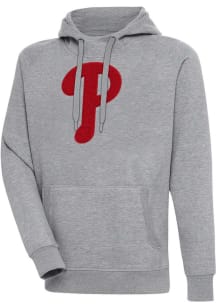 Antigua Philadelphia Phillies Mens Grey Chenille Logo Victory Long Sleeve Hoodie