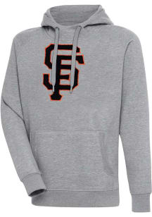 Antigua San Francisco Giants Mens Grey Chenille Logo Victory Long Sleeve Hoodie