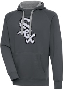Antigua Chicago White Sox Mens Charcoal Chenille Logo Victory Long Sleeve Hoodie