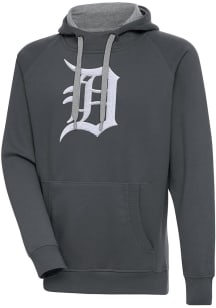 Antigua Detroit Tigers Mens Charcoal Chenille Logo Victory Long Sleeve Hoodie
