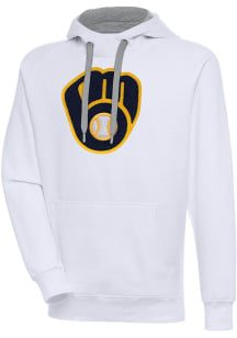 Antigua Milwaukee Brewers Mens White Chenille Logo Victory Long Sleeve Hoodie
