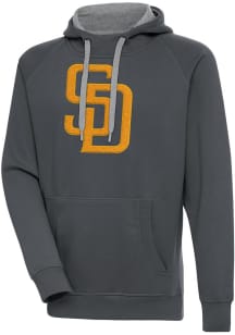 Antigua San Diego Padres Mens Charcoal Chenille Logo Victory Long Sleeve Hoodie