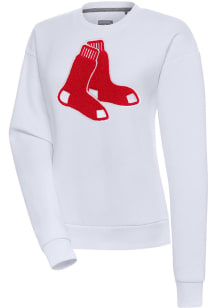 Antigua Boston Red Sox Womens White Chenille Logo Victory Crew Sweatshirt