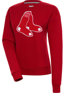 Antigua Boston Red Sox Womens Red Chenille Logo Victory Crew Sweatshirt