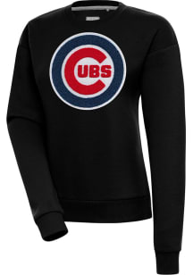 Antigua Chicago Cubs Womens Black Chenille Logo Victory Crew Sweatshirt