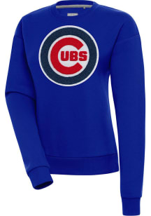 Antigua Chicago Cubs Womens Blue Chenille Logo Victory Crew Sweatshirt