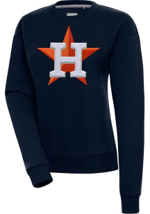 Antigua Houston Astros Womens Navy Blue Chenille Logo Victory Crew Sweatshirt