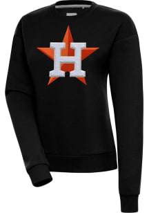 Antigua Houston Astros Womens Black Chenille Logo Victory Crew Sweatshirt