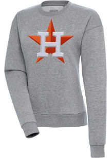 Antigua Houston Astros Womens Grey Chenille Logo Victory Crew Sweatshirt