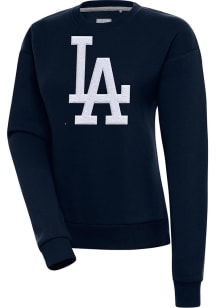 Antigua Los Angeles Dodgers Womens Navy Blue Chenille Logo Victory Crew Sweatshirt