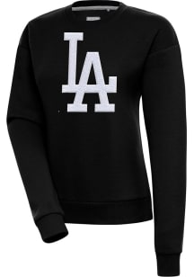 Antigua Los Angeles Dodgers Womens Black Chenille Logo Victory Crew Sweatshirt