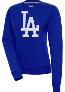 Antigua Los Angeles Dodgers Womens Blue Chenille Logo Victory Crew Sweatshirt