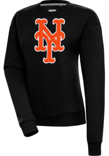 Antigua New York Mets Womens Black Chenille Logo Victory Crew Sweatshirt