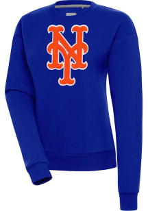 Antigua New York Mets Womens Blue Chenille Logo Victory Crew Sweatshirt