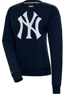 Antigua New York Yankees Womens Navy Blue Chenille Logo Victory Crew Sweatshirt