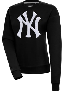 Antigua New York Yankees Womens Black Chenille Logo Victory Crew Sweatshirt