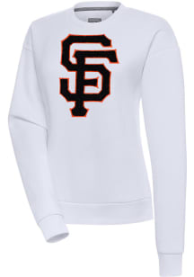 Antigua San Francisco Giants Womens White Chenille Logo Victory Crew Sweatshirt
