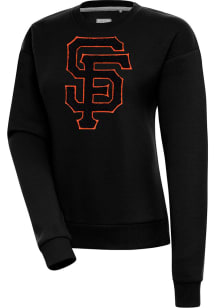 Antigua San Francisco Giants Womens Black Chenille Logo Victory Crew Sweatshirt
