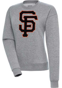 Antigua San Francisco Giants Womens Grey Chenille Logo Victory Crew Sweatshirt