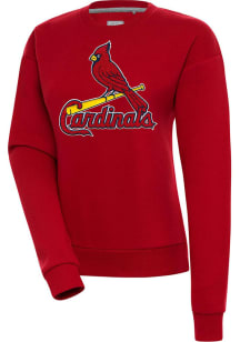 Antigua St Louis Cardinals Womens Red Chenille Logo Victory Crew Sweatshirt