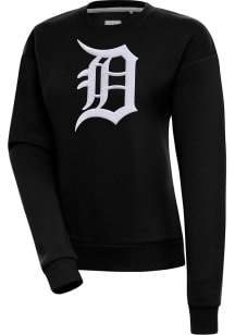 Antigua Detroit Tigers Womens Black Chenille Logo Victory Crew Sweatshirt