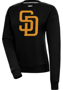 Antigua San Diego Padres Womens Black Chenille Logo Victory Crew Sweatshirt