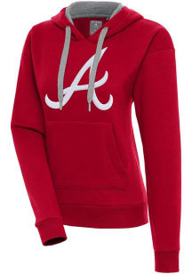 Antigua Atlanta Braves Womens Red Chenille Logo Victory Long Sleeve Pullover