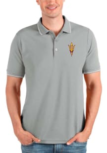 Antigua Arizona State Sun Devils Mens Grey Affluent Short Sleeve Polo