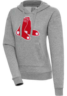 Antigua Boston Red Sox Womens Grey Chenille Logo Victory Long Sleeve Pullover