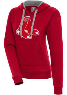 Antigua Boston Red Sox Womens Red Chenille Logo Victory Long Sleeve Pullover