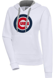 Antigua Chicago Cubs Womens White Chenille Logo Victory Long Sleeve Pullover