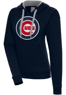 Antigua Chicago Cubs Womens Navy Blue Chenille Logo Victory Long Sleeve Pullover