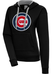 Antigua Chicago Cubs Womens Black Chenille Logo Victory Long Sleeve Pullover