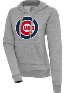 Antigua Chicago Cubs Womens Grey Chenille Logo Victory Long Sleeve Pullover