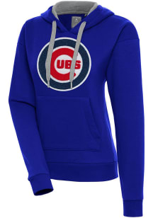 Antigua Chicago Cubs Womens Blue Chenille Logo Victory Long Sleeve Pullover
