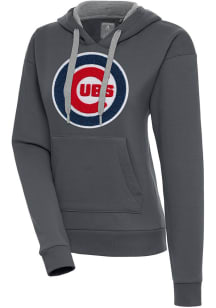 Antigua Chicago Cubs Womens Charcoal Chenille Logo Victory Long Sleeve Pullover
