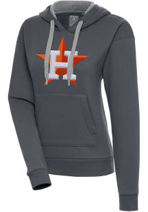 Antigua Houston Astros Womens Charcoal Chenille Logo Victory Long Sleeve Pullover