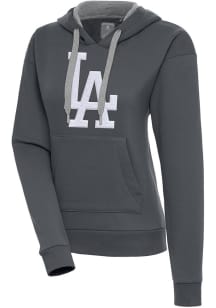 Antigua Los Angeles Dodgers Womens Charcoal Chenille Logo Victory Long Sleeve Pullover