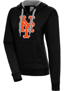 Antigua New York Mets Womens Black Chenille Logo Victory Long Sleeve Pullover