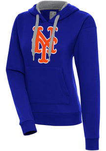 Antigua New York Mets Womens Blue Chenille Logo Victory Long Sleeve Pullover