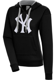 Antigua New York Yankees Womens Black Chenille Logo Victory Long Sleeve Pullover