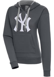 Antigua New York Yankees Womens Charcoal Chenille Logo Victory Long Sleeve Pullover